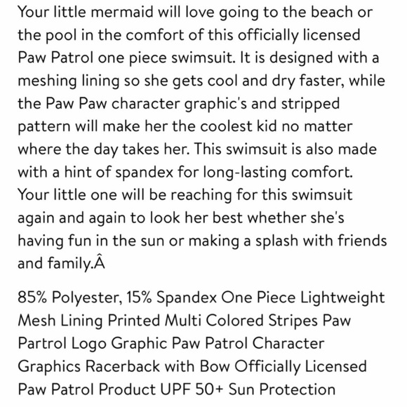 NWT Paw Patrol One Piece Swimsuit Toddler Girls Nickelodeon Stripes Bow Size 2T - Picture 8 of 10